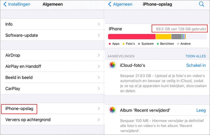 Controleer iPhone-opslag